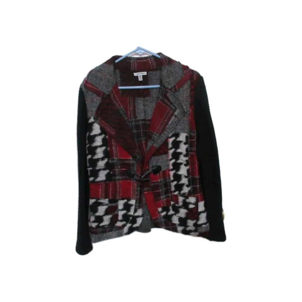 Linea Domani Womens Cardigan Sweater Blazer Wool Blend Toggle Red Gra Black Med.